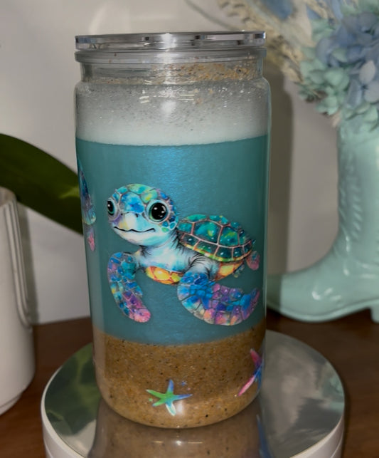 16oz Ocean Turtles Snow Globe Tumbler