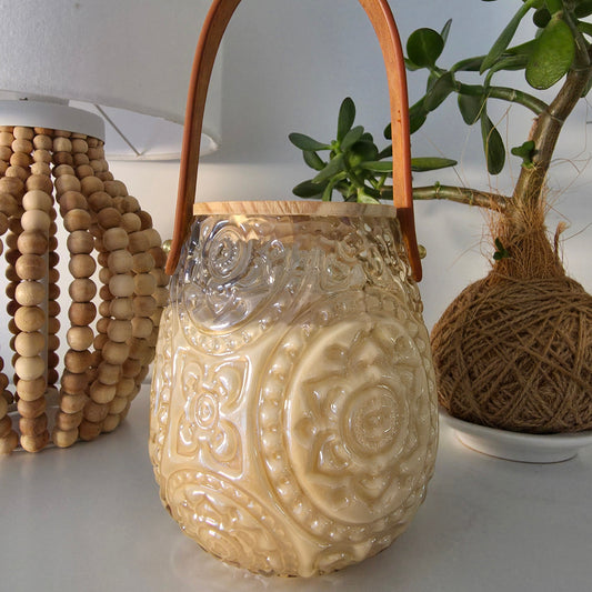 750ml Bloom Glass Lantern Candle - Amber